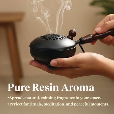 Resin Burner with Wooden Handle Black - Image 3