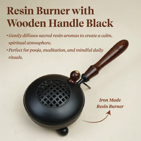 Resin Burner with Wooden Handle Black - Image 4