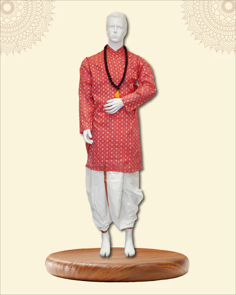 Kurta with Bagal Bandi and Floral Motifs & Traditional White Stitched Dhoti - Image 13
