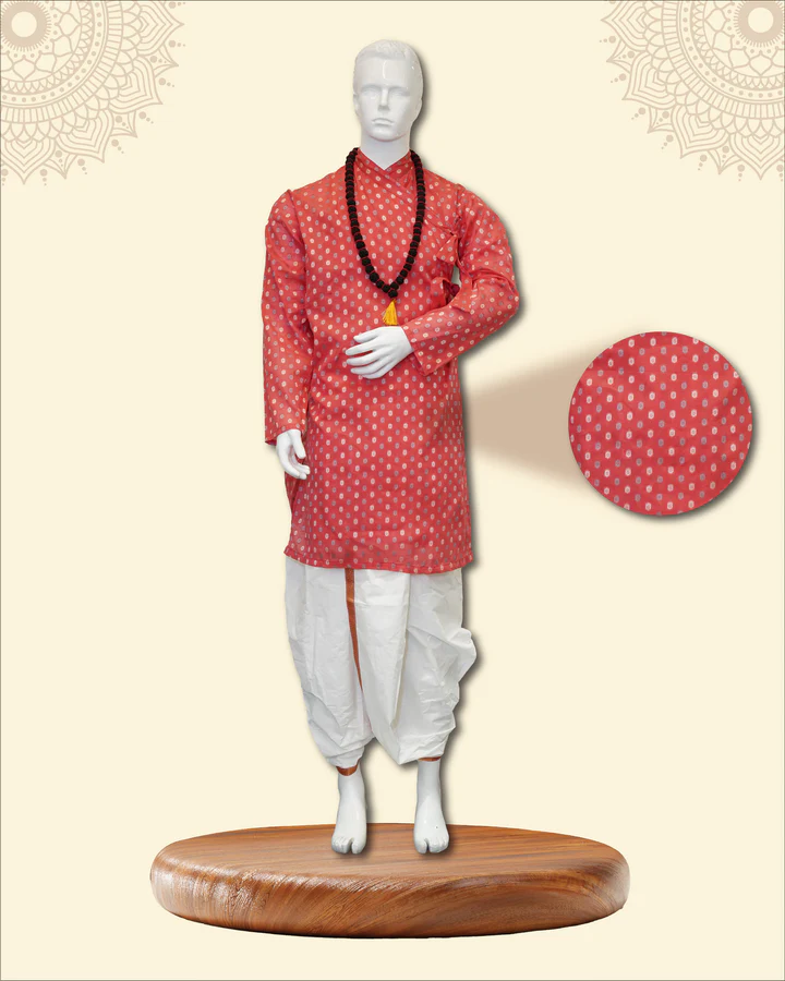 Kurta with Bagal Bandi and Floral Motifs & Traditional White Stitched Dhoti - Image 14