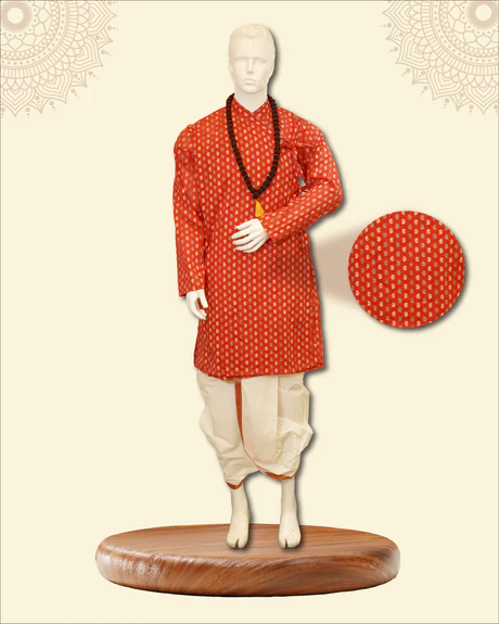Kurta with Bagal Bandi and Floral Motifs & Traditional White Stitched Dhoti - Image 12