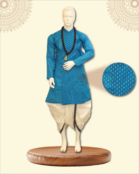 Kurta with Bagal Bandi and Floral Motifs & Traditional White Stitched Dhoti - Image 6