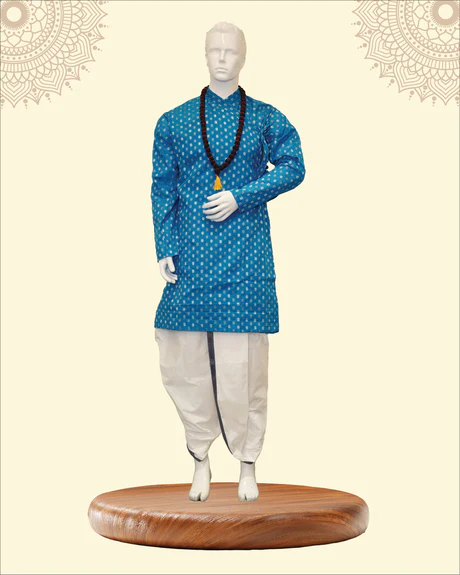 Kurta with Bagal Bandi and Floral Motifs & Traditional White Stitched Dhoti - Image 8