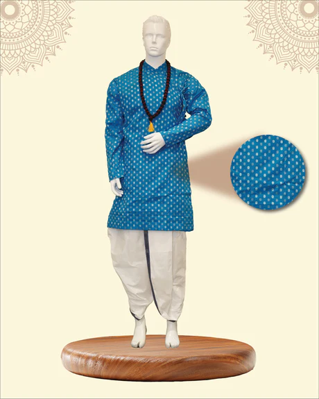 Kurta with Bagal Bandi and Floral Motifs & Traditional White Stitched Dhoti - Image 7