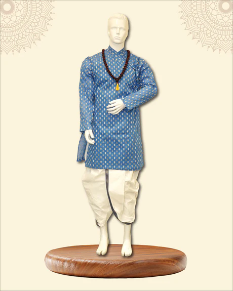 Kurta with Bagal Bandi and Floral Motifs & Traditional White Stitched Dhoti - Image 9
