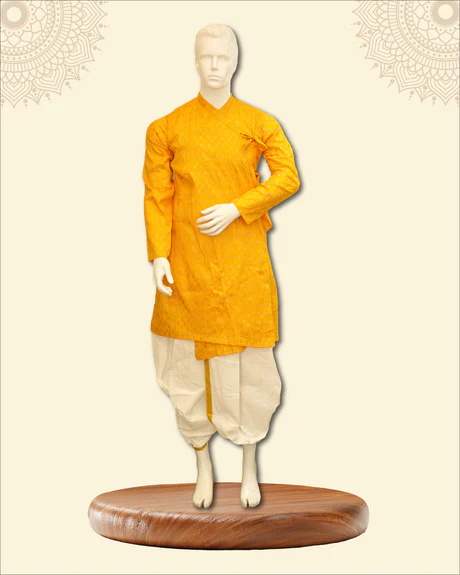 Kurta with Bagal Bandi and Floral Motifs & Traditional White Stitched Dhoti - Image 3