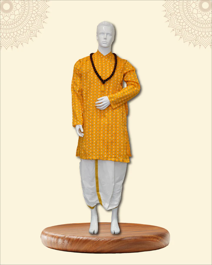 Kurta with Bagal Bandi and Floral Motifs & Traditional White Stitched Dhoti