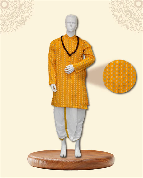 Kurta with Bagal Bandi and Floral Motifs & Traditional White Stitched Dhoti - Image 2