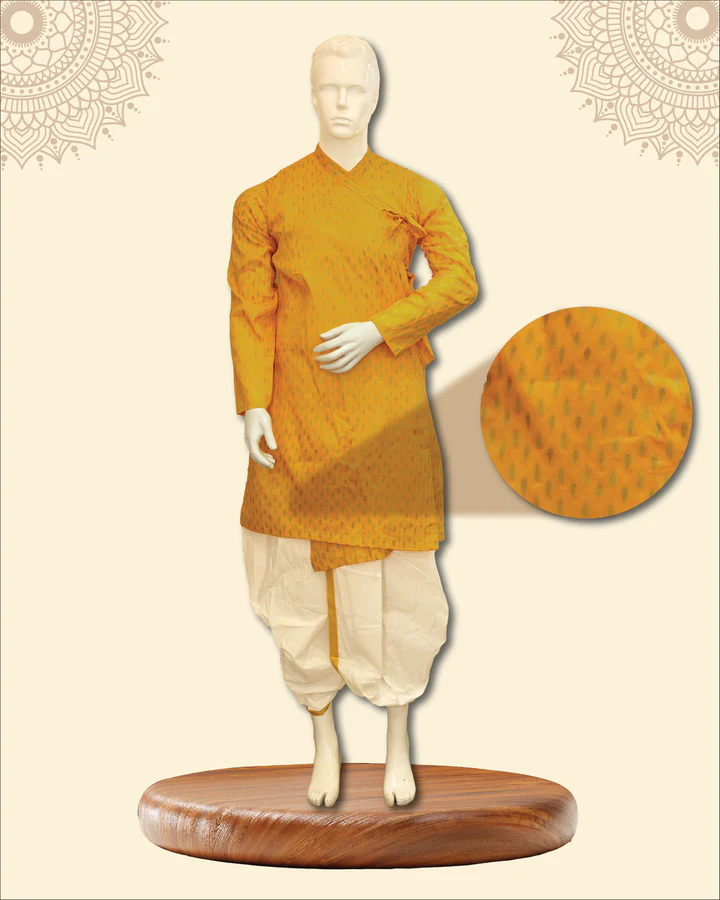 Kurta with Bagal Bandi and Floral Motifs & Traditional White Stitched Dhoti - Image 4